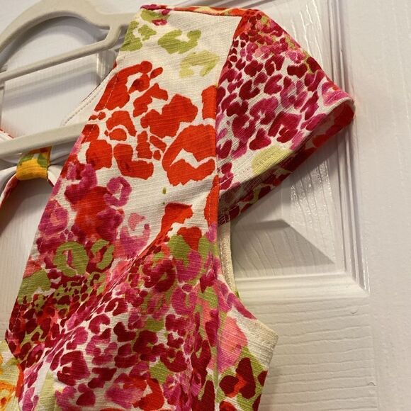 Guess Los Angeles Floral Watercolor Print Zip Front Dress Bow Back Size 8 - Picture 5 of 12